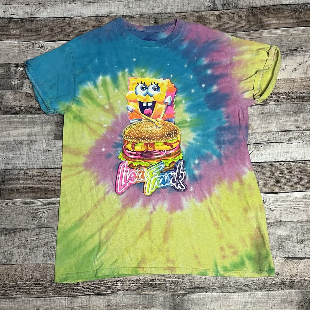 Lisa Frank Shirt Women's Size Large Rainbow Tie Dye SpongeBob SquarePants